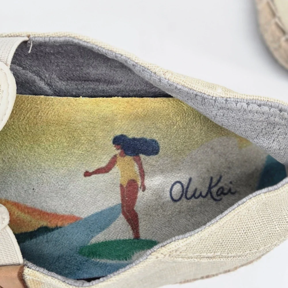 Olukai Kaula Paa Kapa Oatmeal Beige Espadrille Slip On Shoes Flats Women 8 VGUC